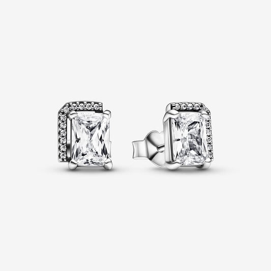 Rectangular Sparkling Halo Stud Earrings 292380C01 925 Silver Shiny block Simple Men women