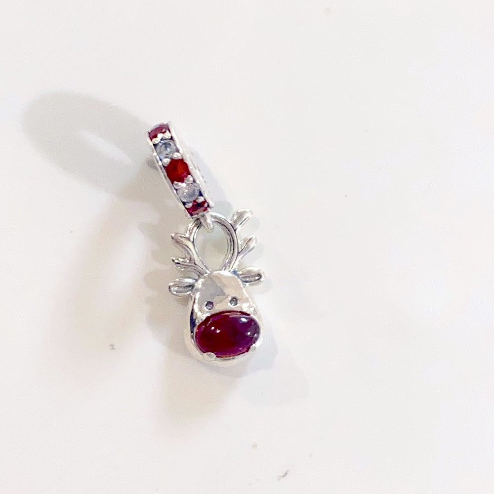 【Moments】Red Red Nose Reindeer Murano Dangle Charm 792330C01 925 Silver red Christmas pendant
