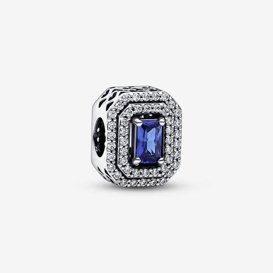 【Moments】PAN Blue Sparkling Leveled Rectangular Charm 792385C01 925 sterling silver square Blue