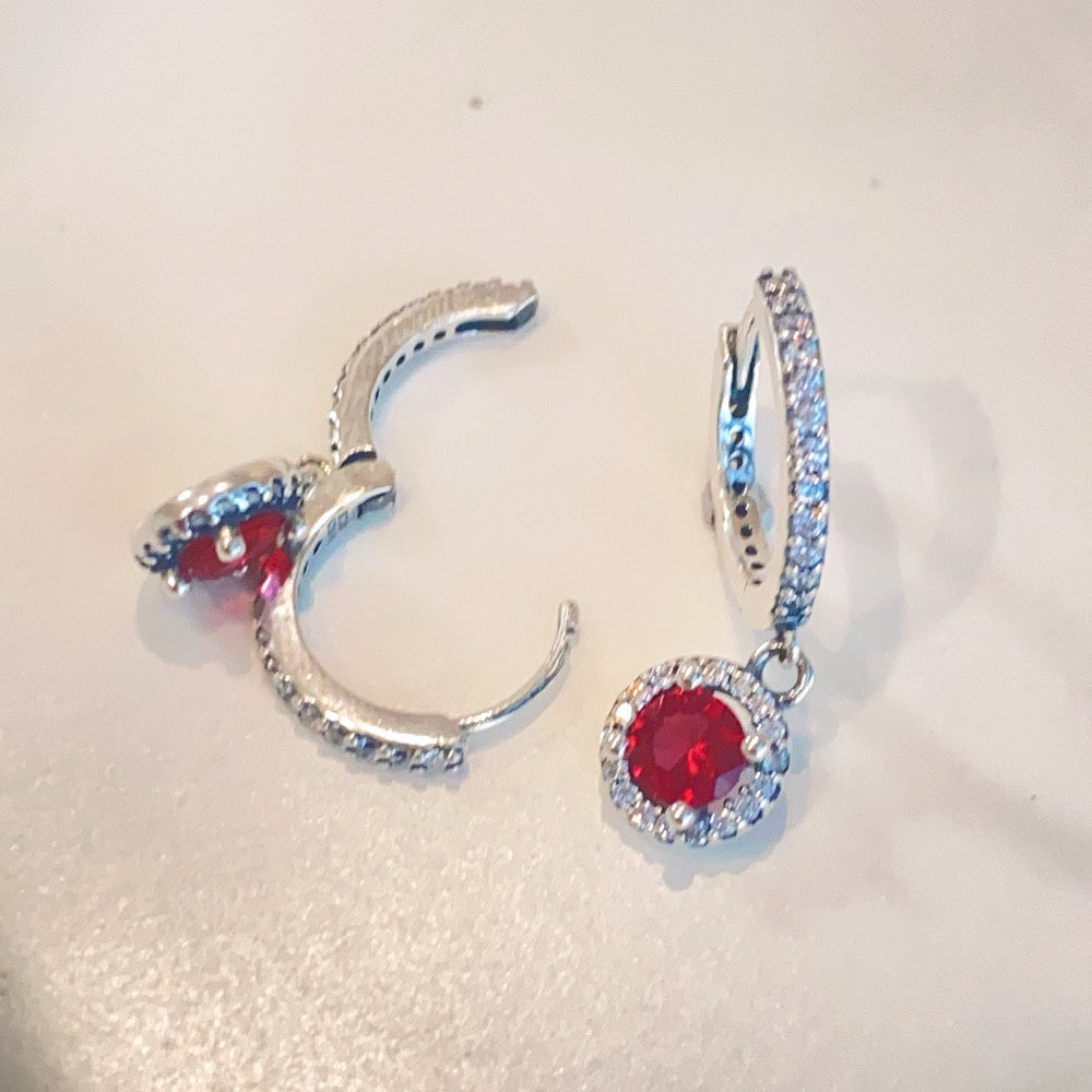 Red Round Sparkling Hoop Earrings 925 silver 292379C01 red penant earrings