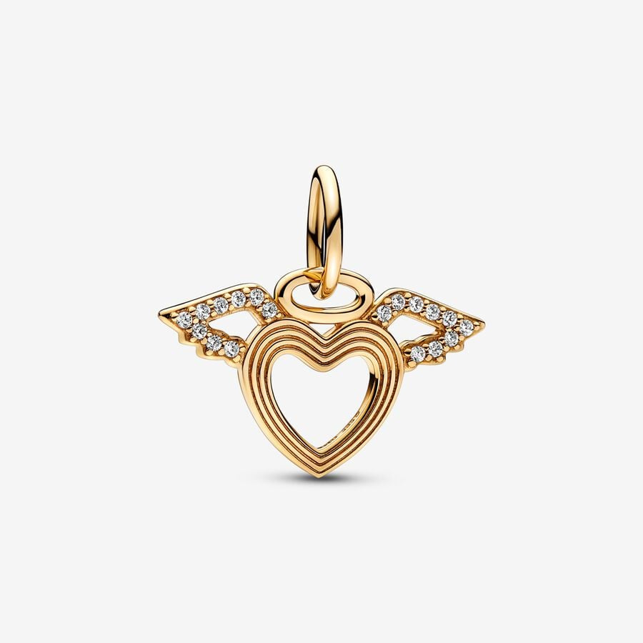 【Moments】PAN Heart & Angel Wings Dangle Charm 752362C01 gold Classic Hollow luck pendant