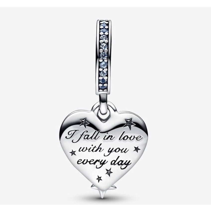 【Moments】Pan Celestial Shooting Star Heart Double Dangle Charm 792356C01 925 Silver blue pendant