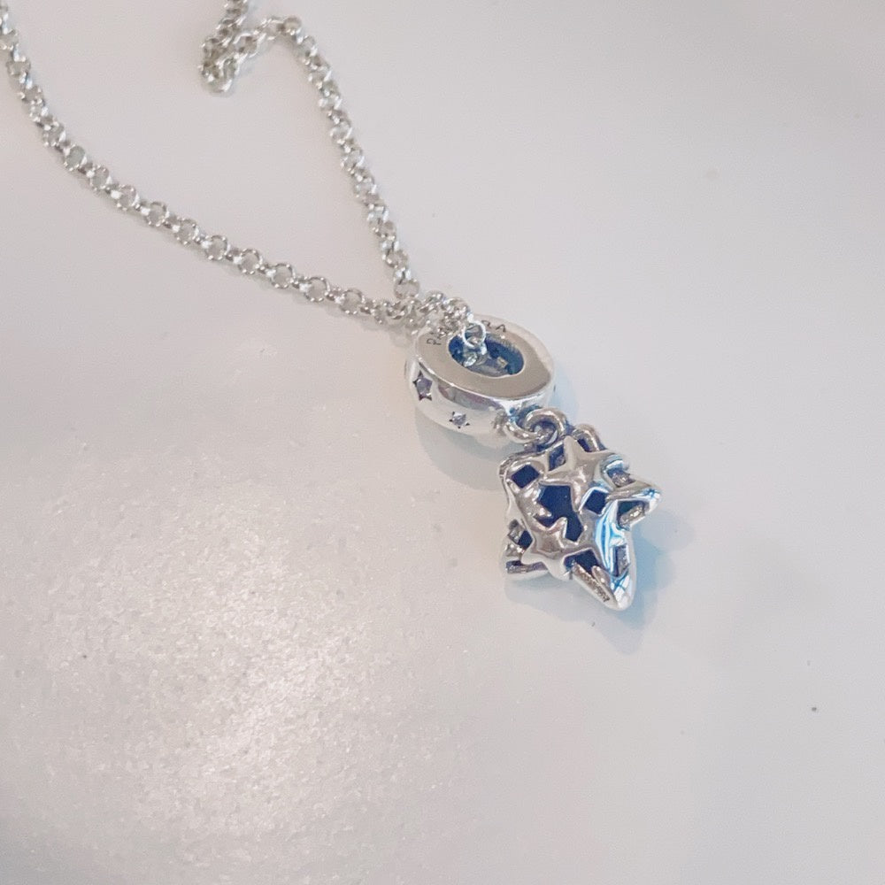 【Moments】Celestial Galaxy Star Murano Dangle Charm 925 silver 792368C01 blue lucky stone pendant