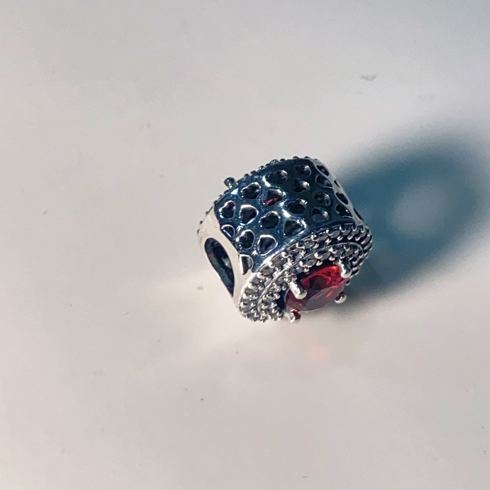 【Moments】Red Sparkling Leveled Round Charm 925 silver 792418C01 red round diamond