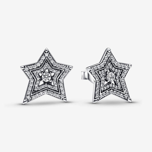 Pan Celestial Asymmetric Star Stud Earrings 925 silver 292415C01 Sterling Silver diamond Big star