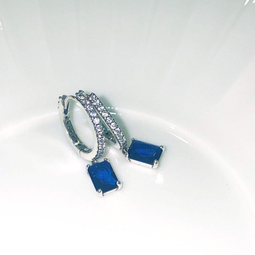 PAN Blue Rectangular Sparkling Hoop Earrings 925 silver 292381C01 square penant earrings