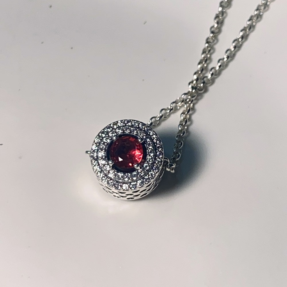 【Moments】Red Sparkling Leveled Round Charm 925 silver 792418C01 red round diamond