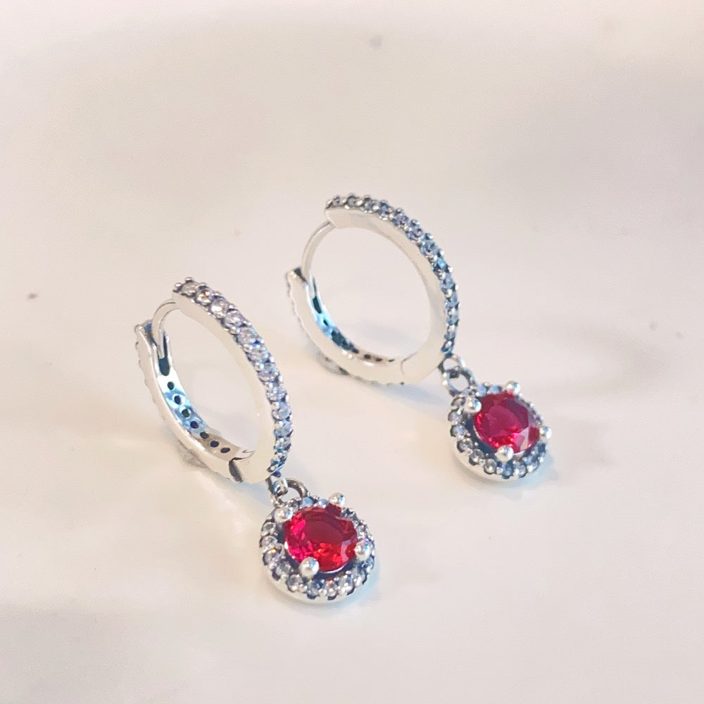 Red Round Sparkling Hoop Earrings 925 silver 292379C01 red penant earrings