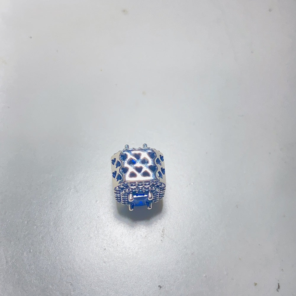 【Moments】PAN Blue Sparkling Leveled Rectangular Charm 792385C01 925 sterling silver square Blue