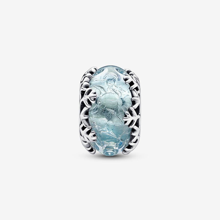 【Moments】Winter Blue Snowflake Murano Charm 792377C00 Glass 925 silver pale blue frosty effect