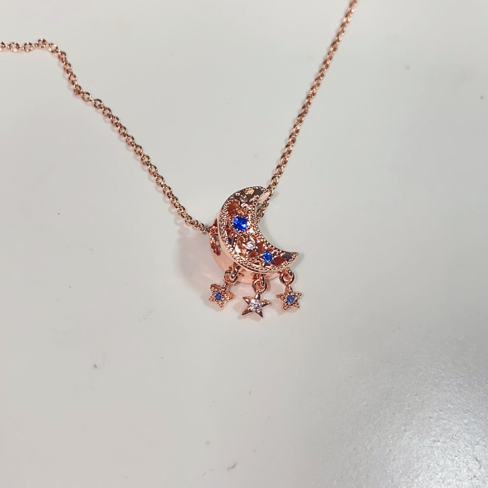 【Moments】PAN Star & Crescent Moon Charm 789643C01 Blue stone 925 Sterling Silver rose gold pendant