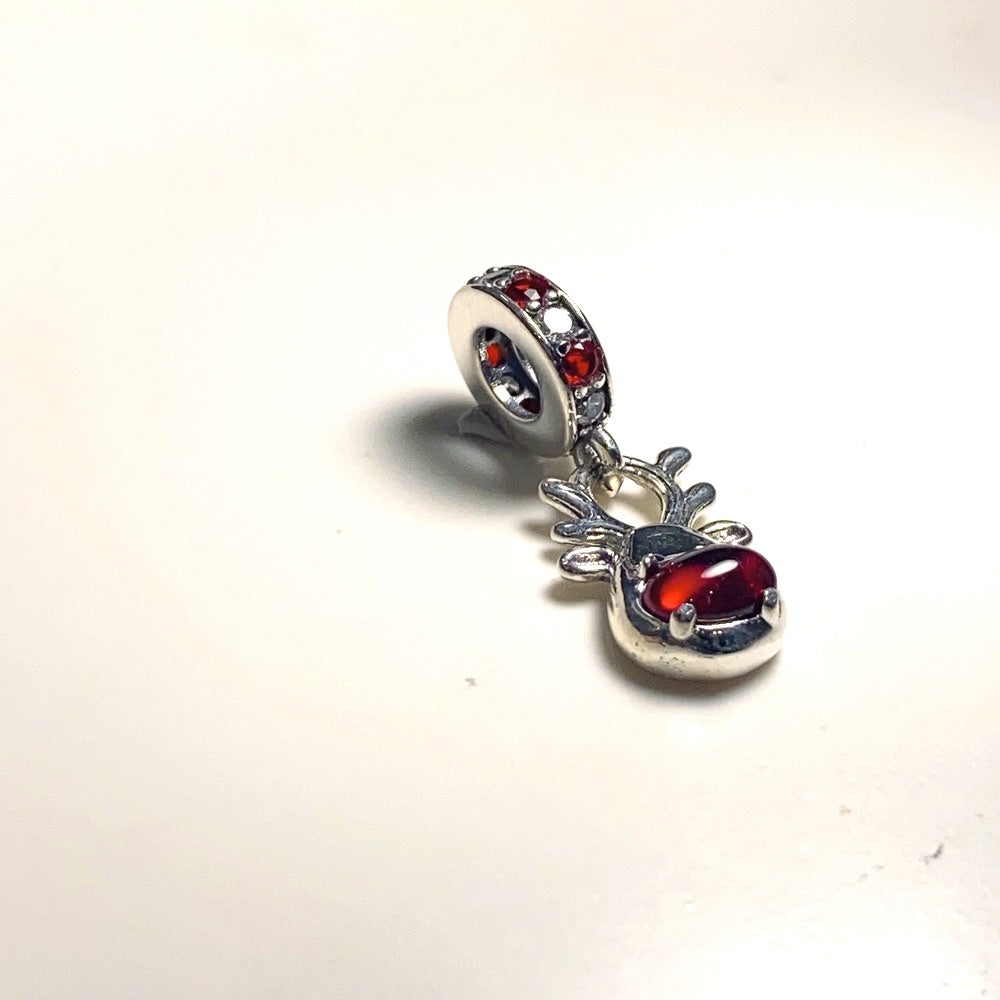 【Moments】Red Red Nose Reindeer Murano Dangle Charm 792330C01 925 Silver red Christmas pendant