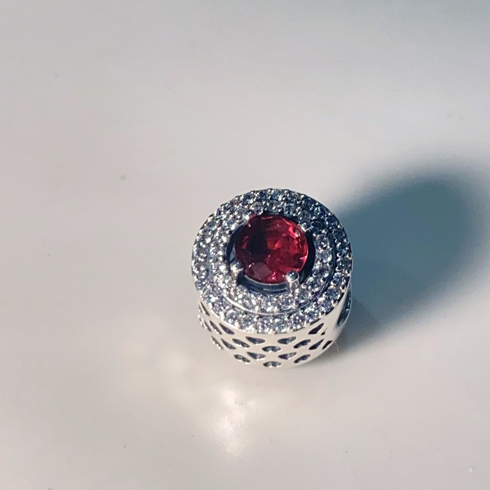 【Moments】Red Sparkling Leveled Round Charm 925 silver 792418C01 red round diamond