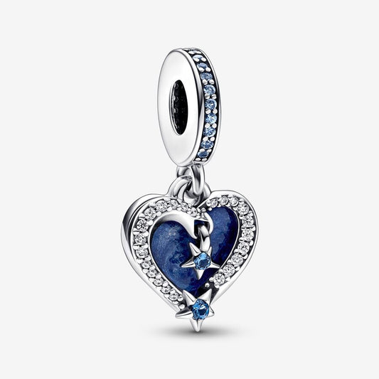 【Moments】Pan Celestial Shooting Star Heart Double Dangle Charm 792356C01 925 Silver blue pendant