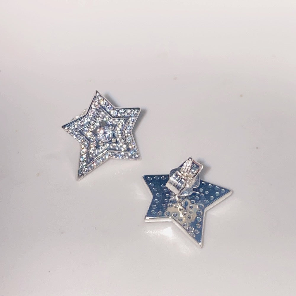 Pan Celestial Asymmetric Star Stud Earrings 925 silver 292415C01 Sterling Silver diamond Big star