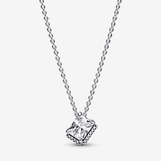 Pan Rectangular Sparkling Halo Collier Necklace 925 silver square 392388C01 Simple novel design