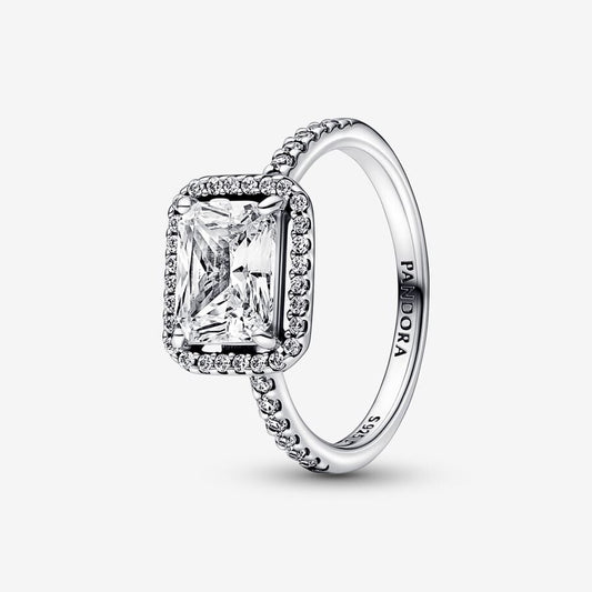 PAN Rectangular Sparkling Halo Ring 192391C01 Simple 925 silver women Men diamond