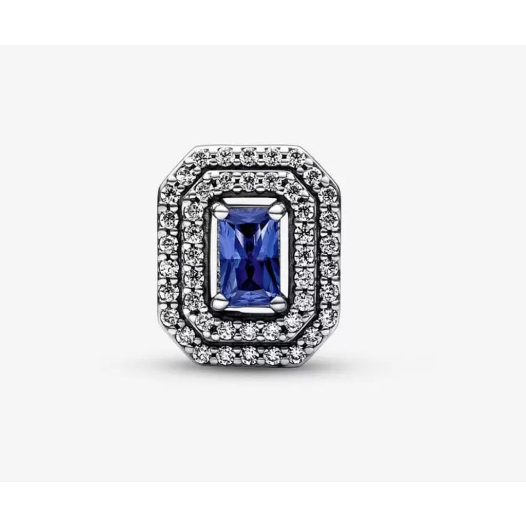 【Moments】PAN Blue Sparkling Leveled Rectangular Charm 792385C01 925 sterling silver square Blue