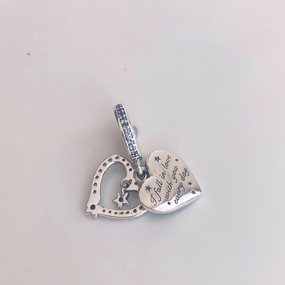 【Moments】Pan Celestial Shooting Star Heart Double Dangle Charm 792356C01 925 Silver blue pendant