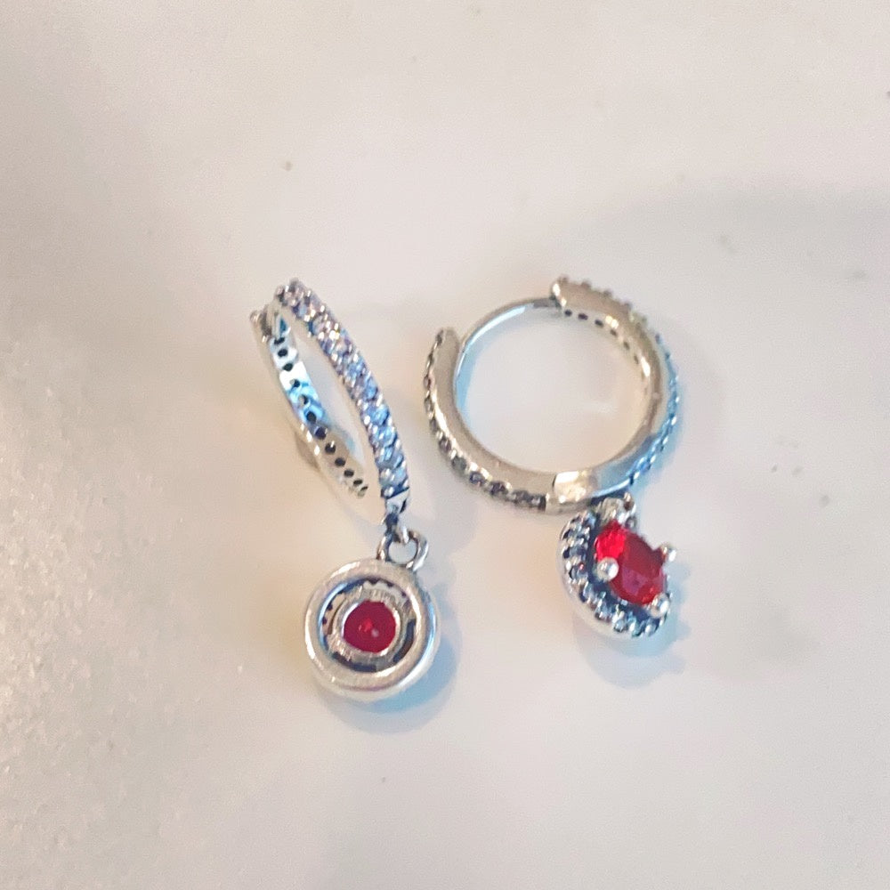 Red Round Sparkling Hoop Earrings 925 silver 292379C01 red penant earrings