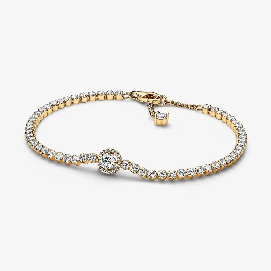 Sparkling Halo Tennis Bracelet 925 silver Gold 599416C01 Classic zircon bracelet 599416C01