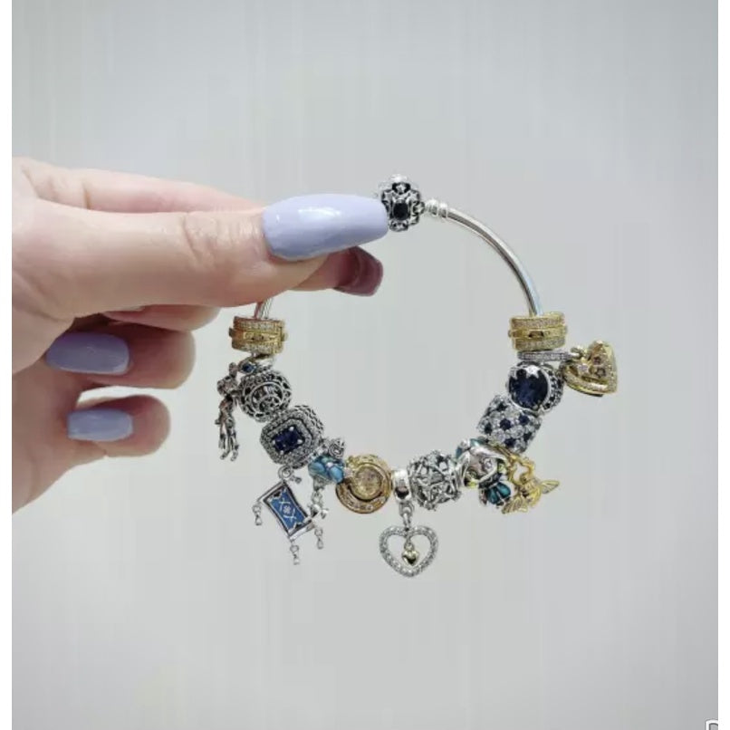 【Moments】PAN Aladdin Princess Jasmine Bangle 925 silver bracelet 592342C01 Blue luck stone