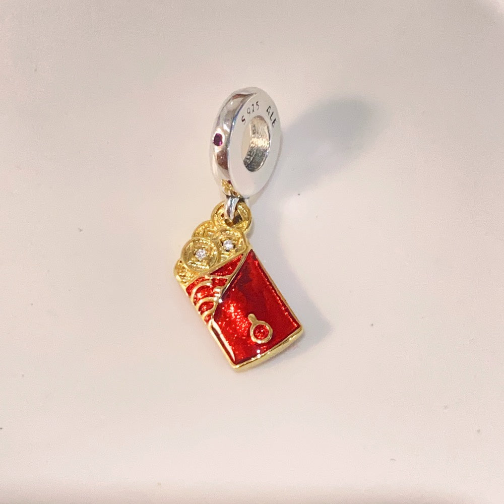 【Moments】Pan Two-tone Red Envelope Dangle Charm 762470C01 925 Silver Gold coin rich Luck pendant