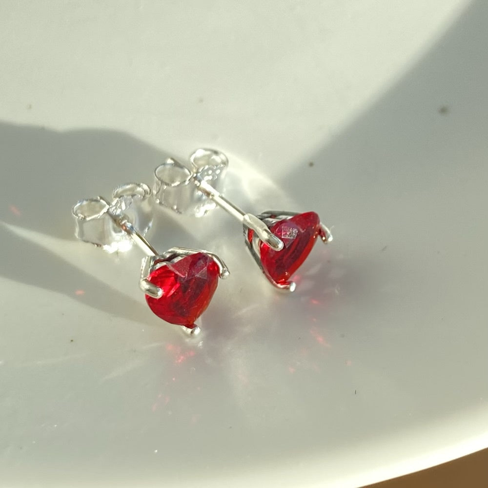 PAN Red Red Heart Stud Earrings red crystal classic 925 silver 292549C01 simplicity  Sterling silver