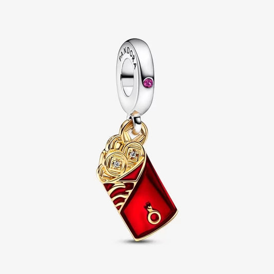 【Moments】Pan Two-tone Red Envelope Dangle Charm 762470C01 925 Silver Gold coin rich Luck pendant