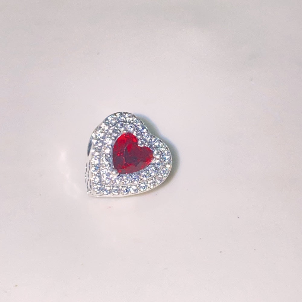 【Moments】PAN Red Sparkling Levelled Heart Charm 799218C02 925 Silver Classic shine diamond