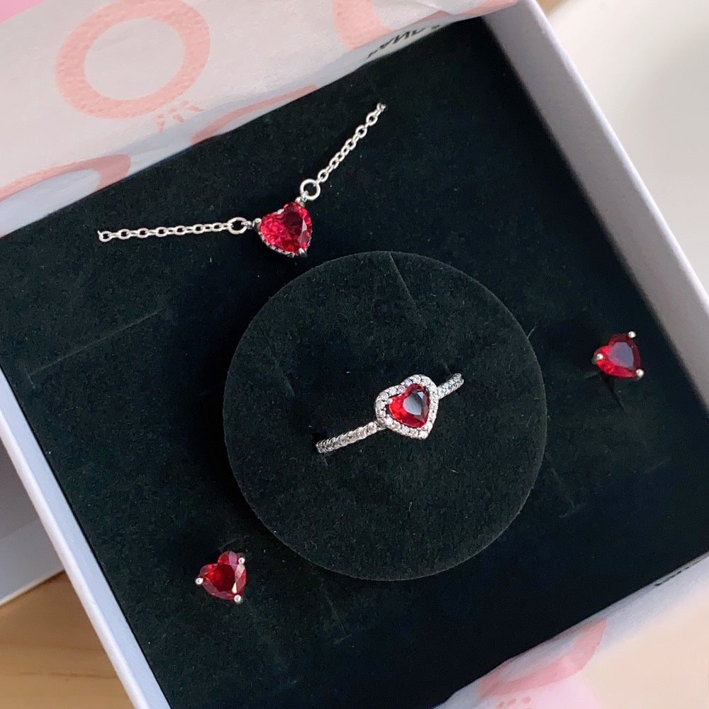 PAN Sparkling Heart Halo Pendant Collier Necklace 925 silver red heart for women diamond 392542C01