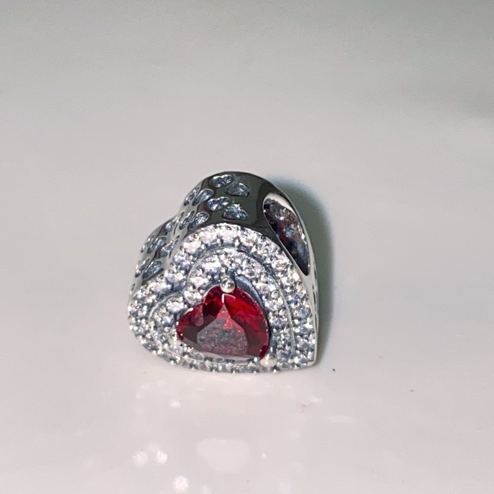 【Moments】PAN Red Sparkling Levelled Heart Charm 799218C02 925 Silver Classic shine diamond