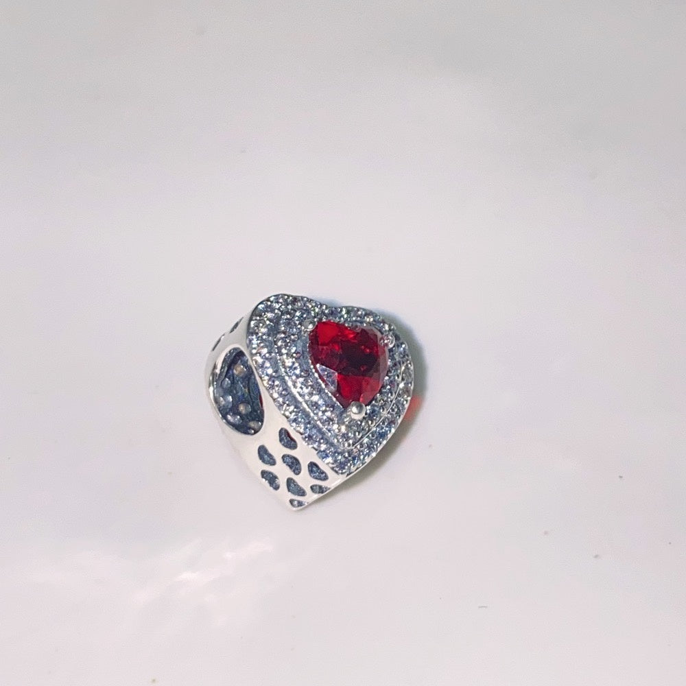 【Moments】PAN Red Sparkling Levelled Heart Charm 799218C02 925 Silver Classic shine diamond