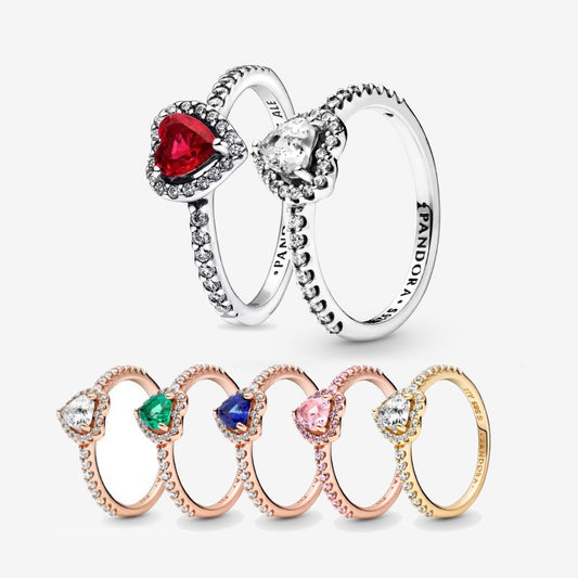 PAN Elevated Heart Ring 925 silver women diamond silver rose gold blue pink green ring