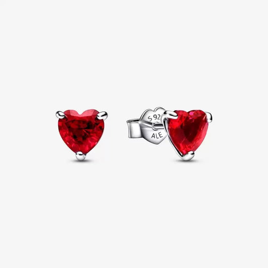 PAN Red Red Heart Stud Earrings red crystal classic 925 silver 292549C01 simplicity  Sterling silver