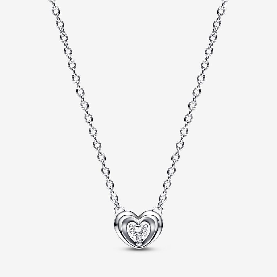 PAN Radiant Heart & Floating Stone Pendant Collier Necklace 925 silver simplicity 392494C01