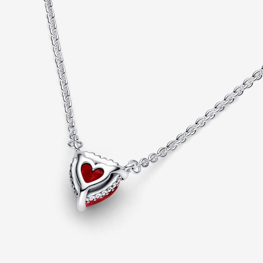 PAN Sparkling Heart Halo Pendant Collier Necklace 925 silver red heart for women diamond 392542C01