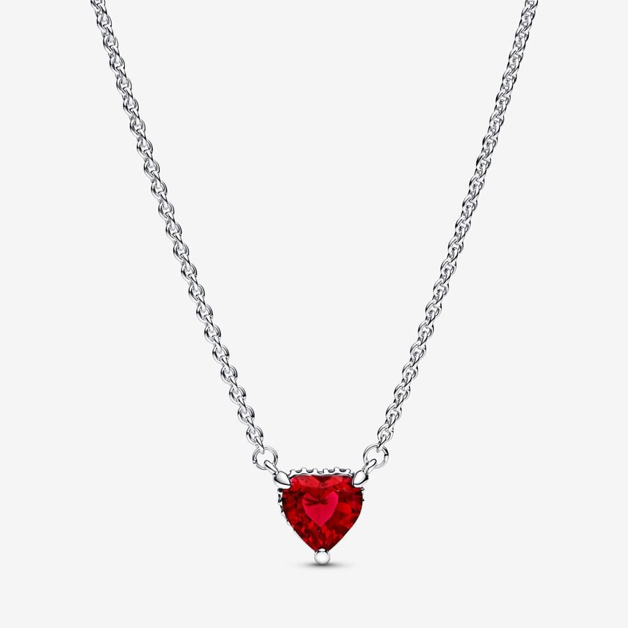 PAN Sparkling Heart Halo Pendant Collier Necklace 925 silver red heart for women diamond 392542C01