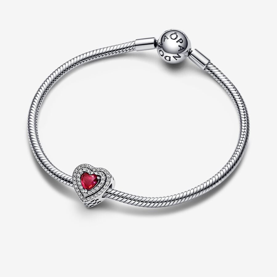 【Moments】PAN Red Sparkling Levelled Heart Charm 799218C02 925 Silver Classic shine diamond