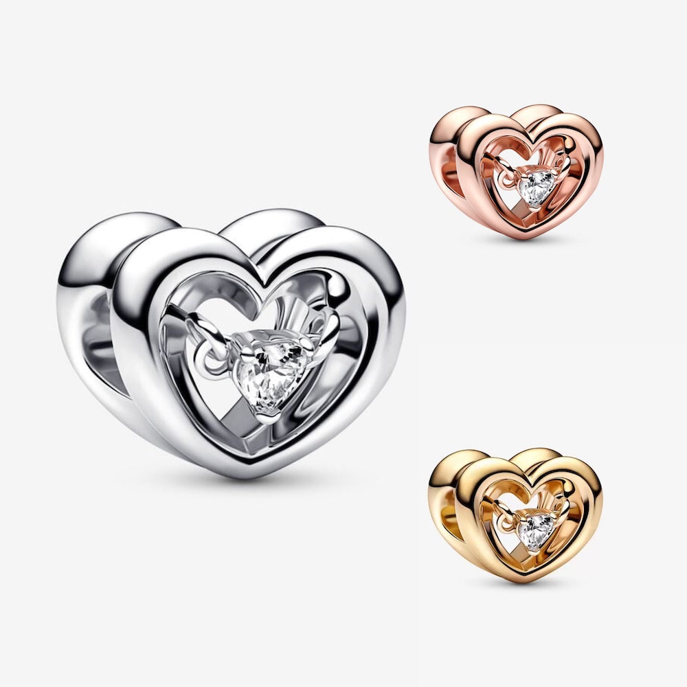 【Moments】Pan Radiant Heart & Floating Stone Charm Silver 792493C01 762493C01 782493C01 925 Silver beat heart