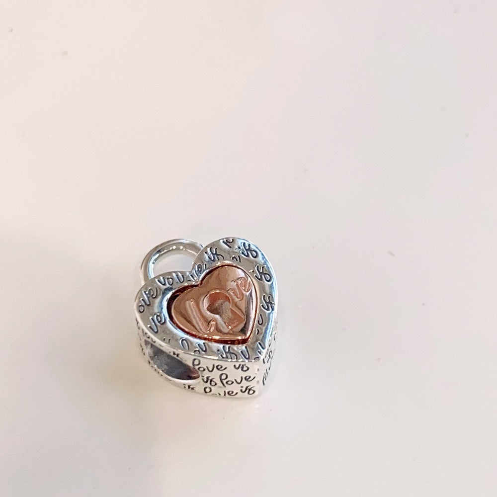 【Moments】Pan Two-tone Padlock Splittable Heart Charm 782505C00 2in1  925 Silver rose gold