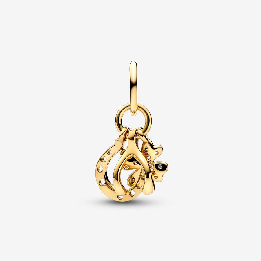 【Moments】PAN Lucky Clover, Wishbone & Horseshoe Dangle Charm gold 752337C01 Lucky pendant