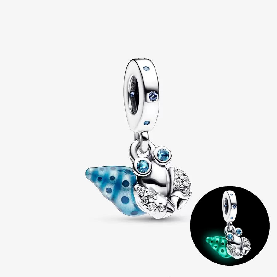 【Moments】Glow-in-the-dark Hermit Crab Dangle Charm 792700C01 925 Silver animal Blue ocean pendant