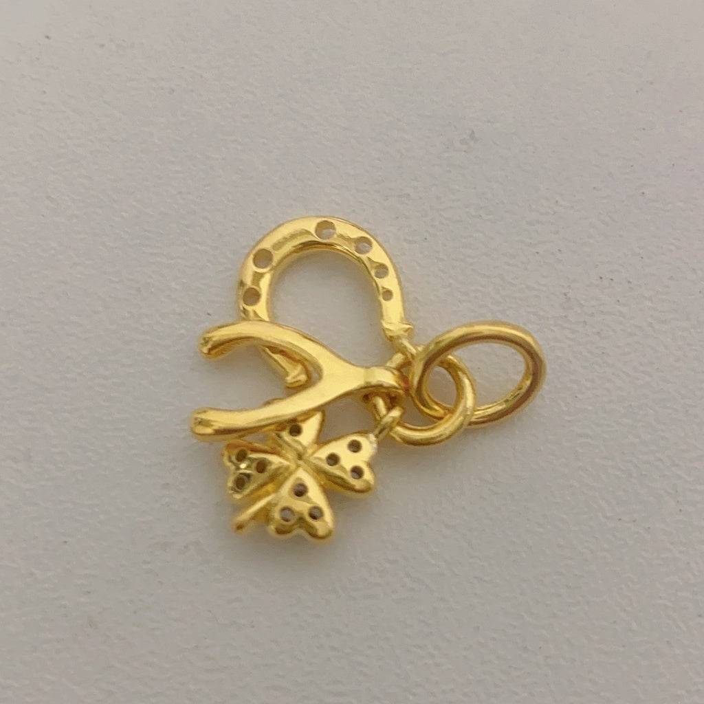 【Moments】PAN Lucky Clover, Wishbone & Horseshoe Dangle Charm gold 752337C01 Lucky pendant