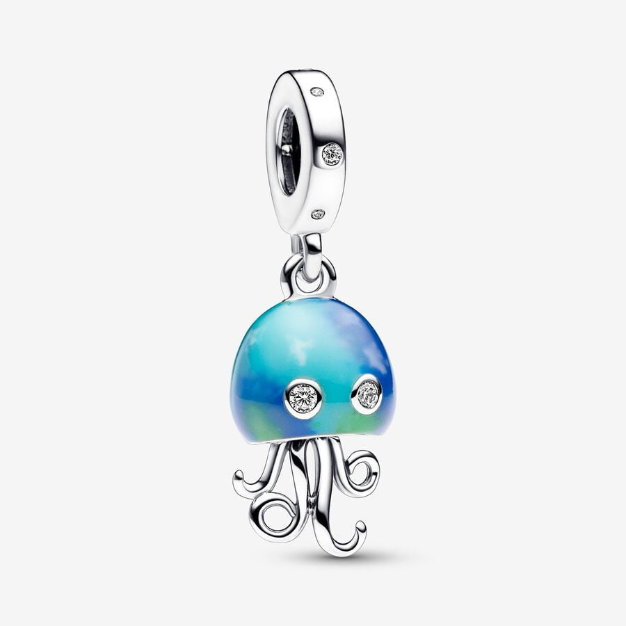 【Moments】Color-changing Jellyfish Dangle Charm 792704C01 925 Silver animal Blue ocean pendant