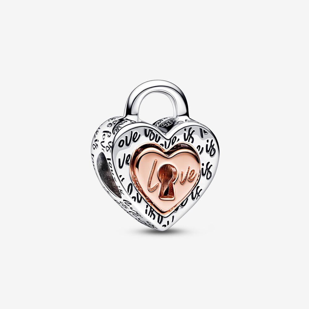 【Moments】Pan Two-tone Padlock Splittable Heart Charm 782505C00 2in1  925 Silver rose gold