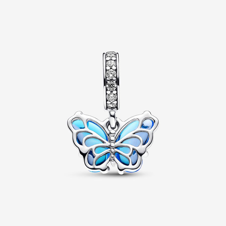 【Moments】Pan Blue Murano Glass Butterfly Dangle Charm 925 silver animal pendant 792698C01