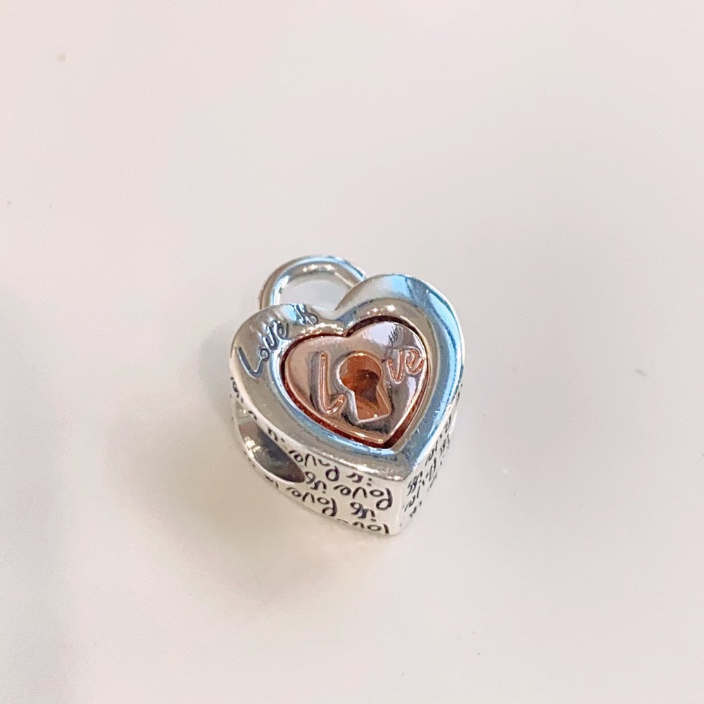 【Moments】Pan Two-tone Padlock Splittable Heart Charm 782505C00 2in1  925 Silver rose gold