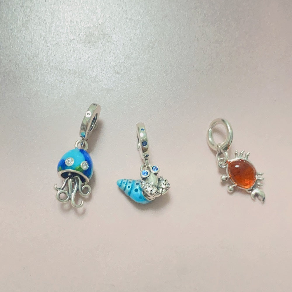 【Moments】Color-changing Jellyfish Dangle Charm 792704C01 925 Silver animal Blue ocean pendant