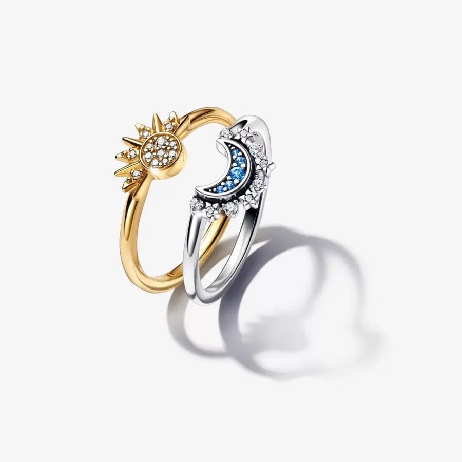 PAN Celestial Sun & Moon Ring gold 925 silver diamond blue moon ring girlfriend ring set 162674C01